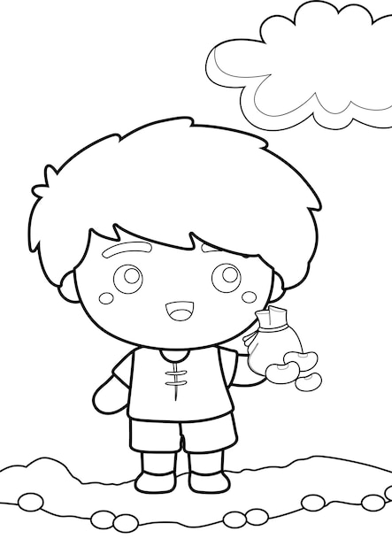 Premium vector jack and beanstalk coloring page for kids and adult