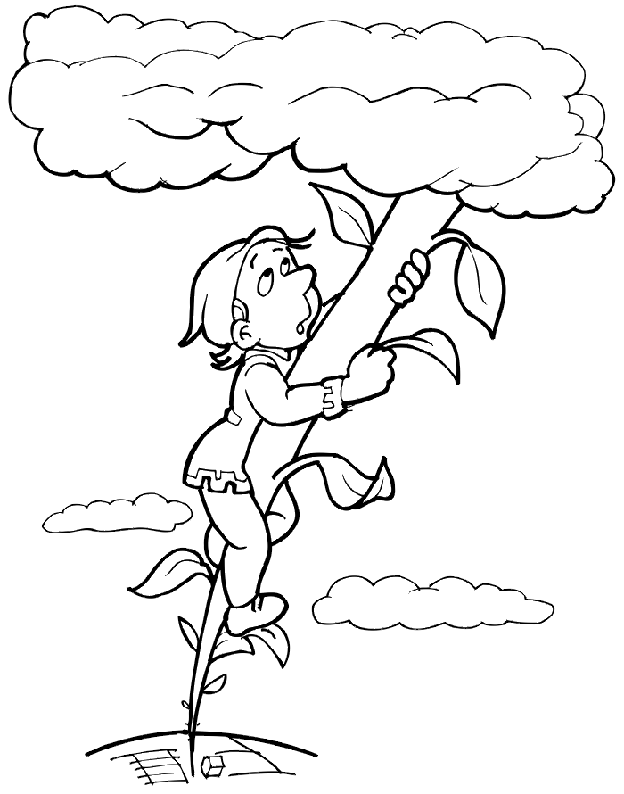 Jack and the beanstalk coloring page climbing beanstalk