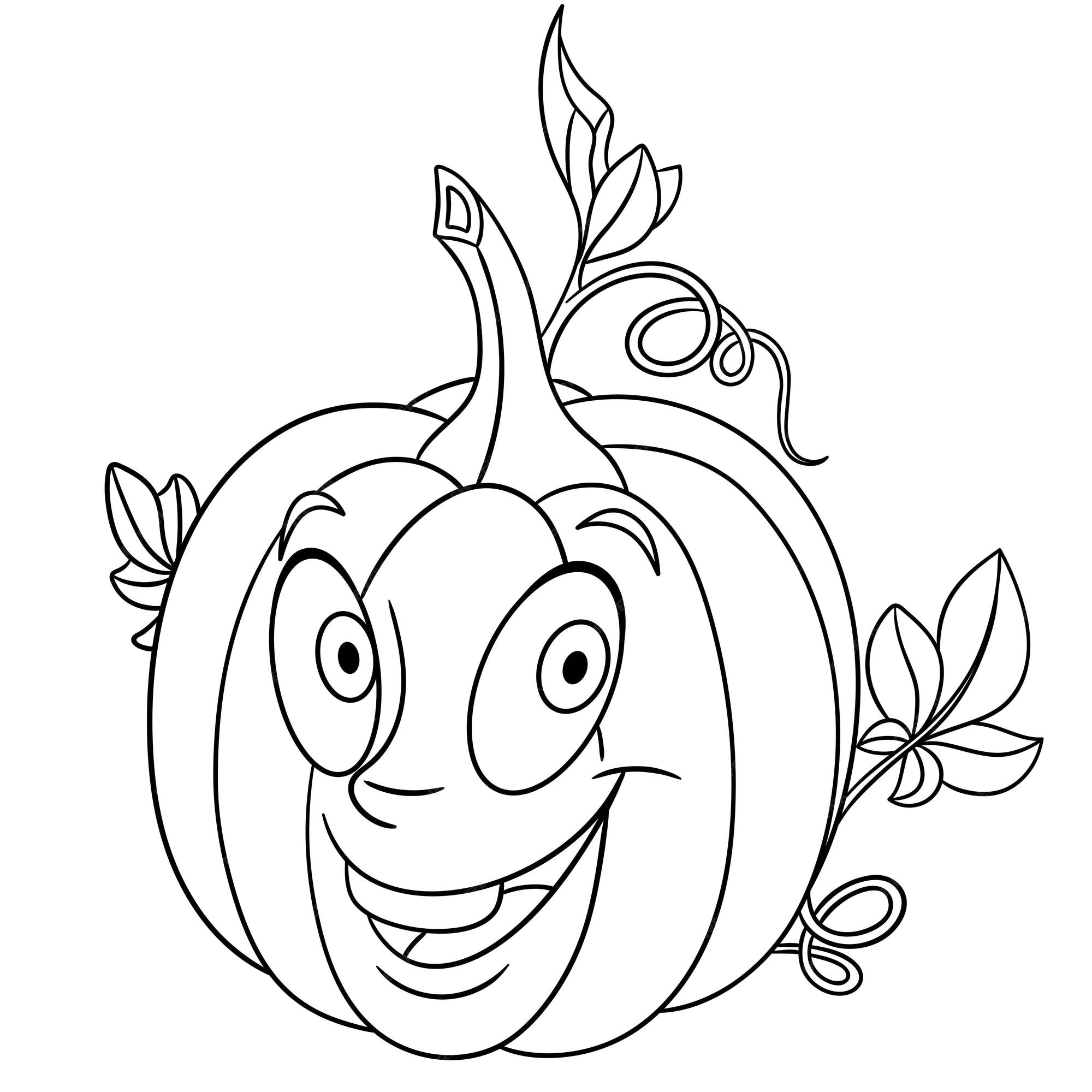 Premium vector cute pumpkin cartoon funny food emoji face kids coloring page