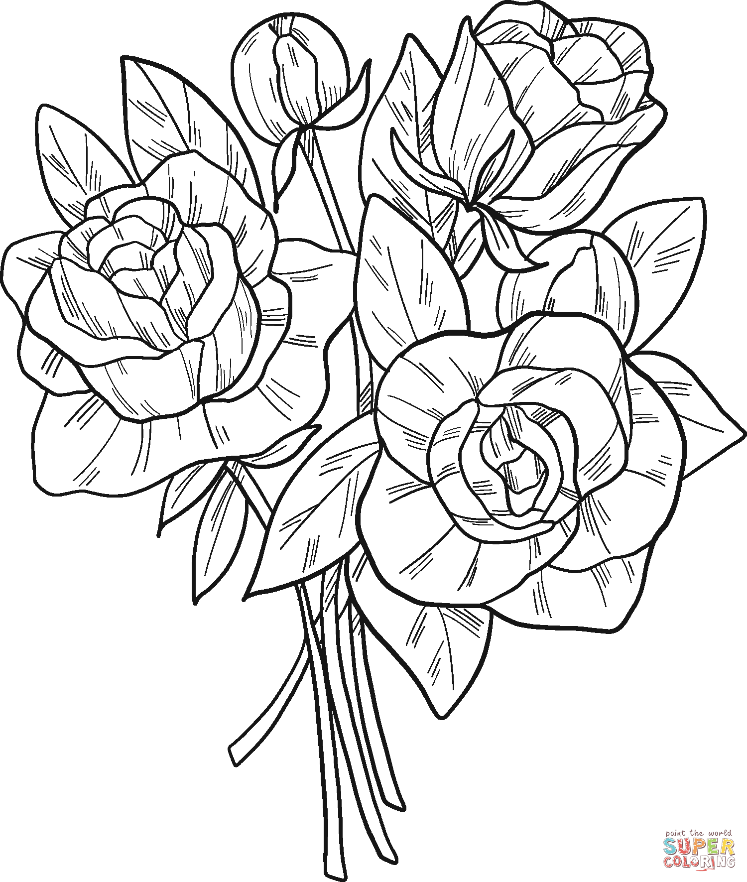 Bouquet of roses coloring page free printable coloring pages