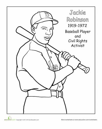 Jackie robinson coloring page worksheet education black history month crafts black history month biographies black history month activities