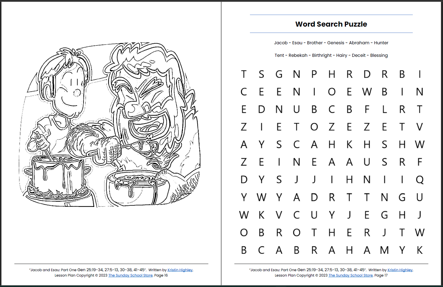 Jacob tricks esau genesis printable bible lesson sunday sch