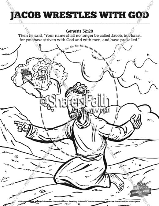 The story of jacob wrestling with god sunday school coloring pages â