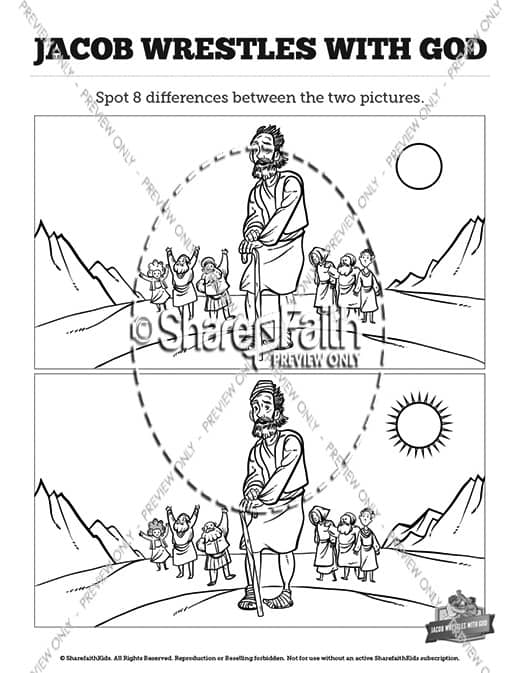 The story of jacob wrestling with god sunday school coloring pages â