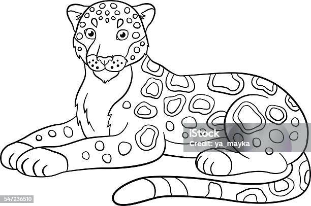 Coloring pages cute jaguar smiles stock illustration