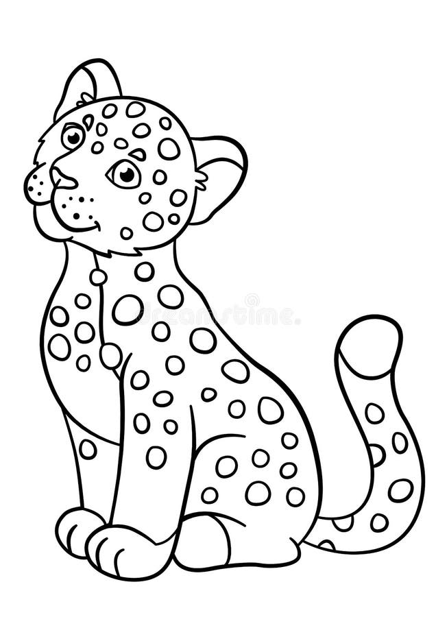 Coloring pages little cute baby jaguar smiles stock vector