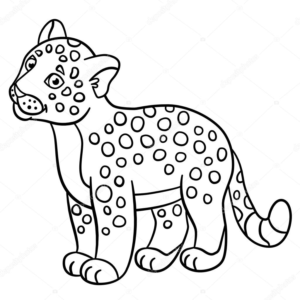 Coloring pages little cute baby jaguar smiles stock vector by ya