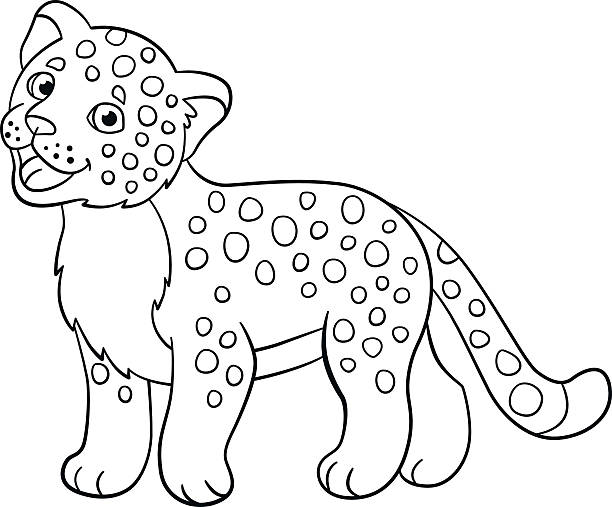 Coloring pages little cute baby jaguar smiles stock illustration