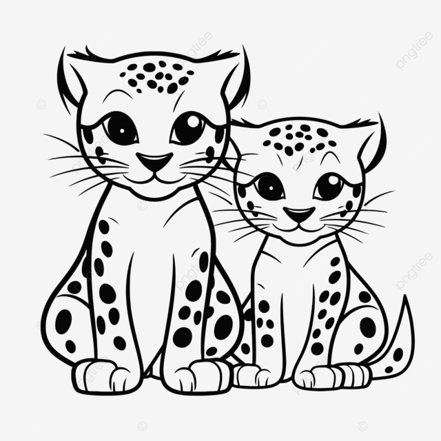 Two cute leopard cartoons coloring pages outline sketch drawing vector car drawing cartoon drawing wing drawing png and vector with transparent background for free download