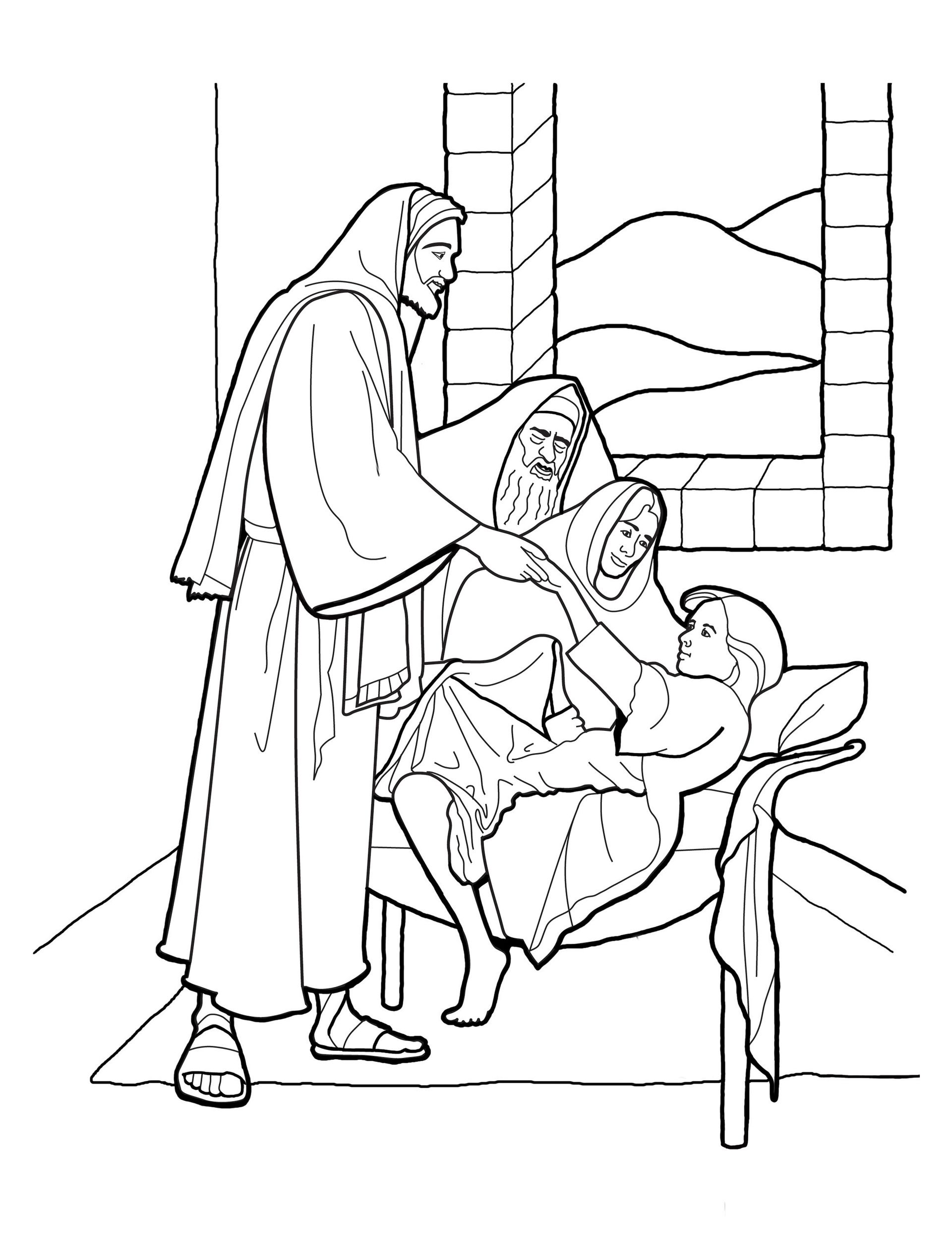 Christ raising the daughter of jairus coloring page