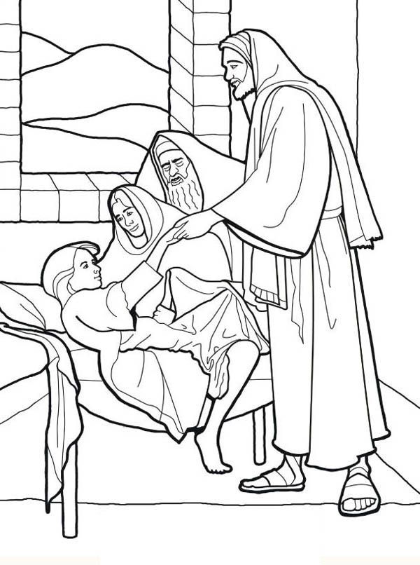 Sick girl who healed by miracles of jesus coloring page miracles of jesus jesus coloring pages sunday school coloring pages