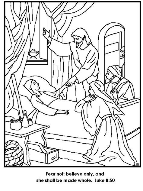 Jesus restores jairus daughter to life coloring page bible coloring pages sunday school coloring pages jesus coloring pages