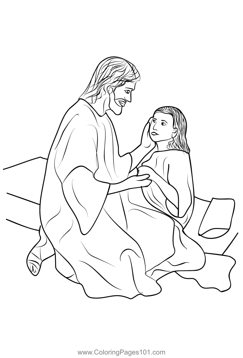 Jesus healing the sick daughter of jairus coloring page for kids