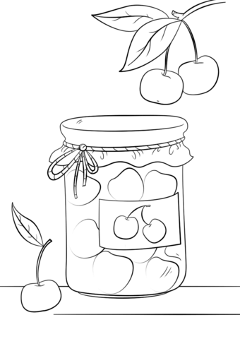 Cherry jam jar coloring page free printable coloring pages