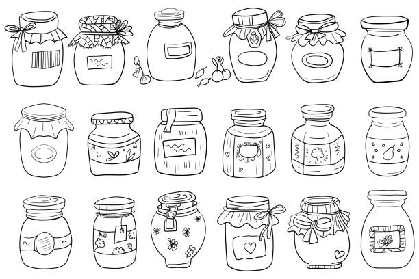 Jar of jam drawings stock illustrations royalty