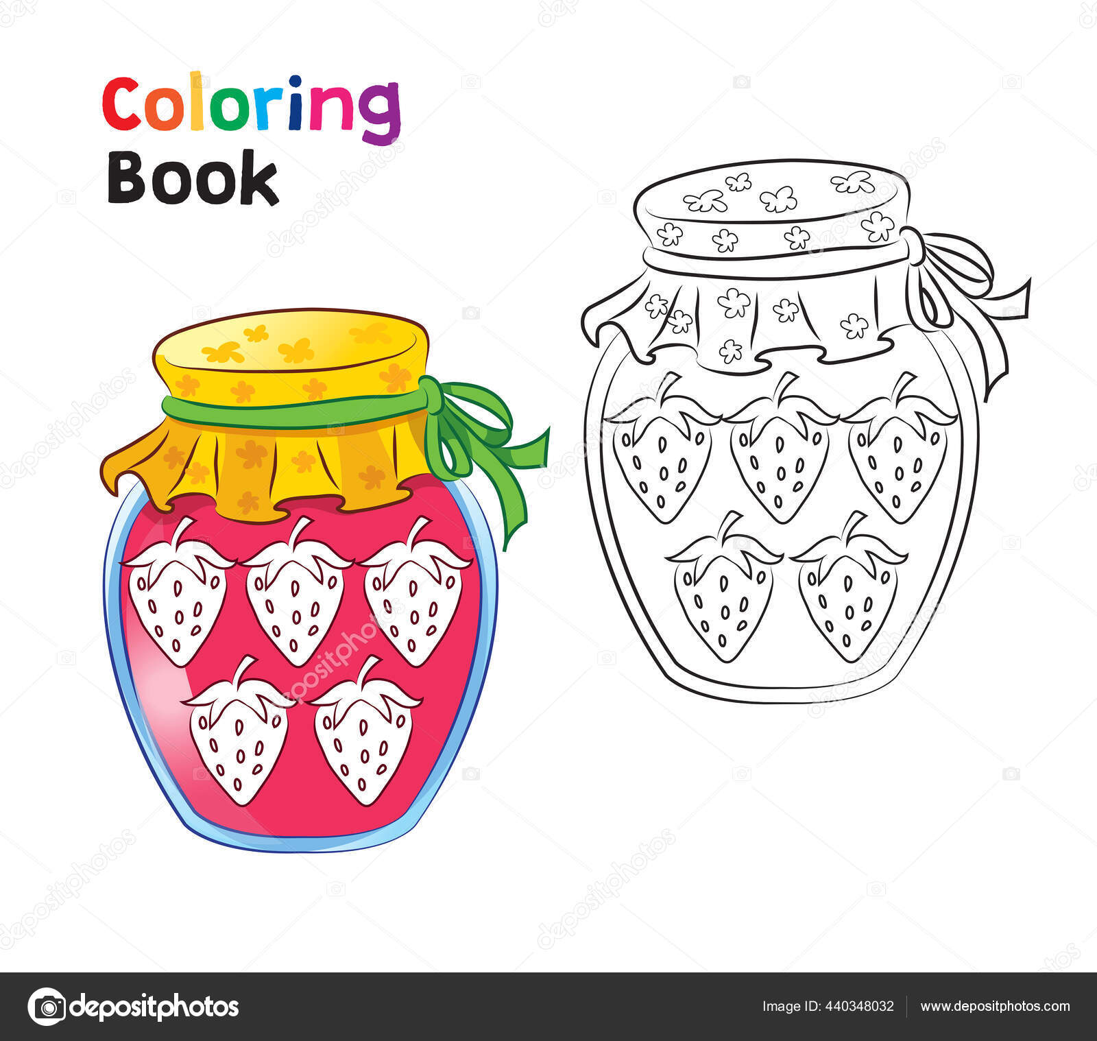 Sweet strawberry jam coloring page yellow fabric cover childrens education stock vector by moire