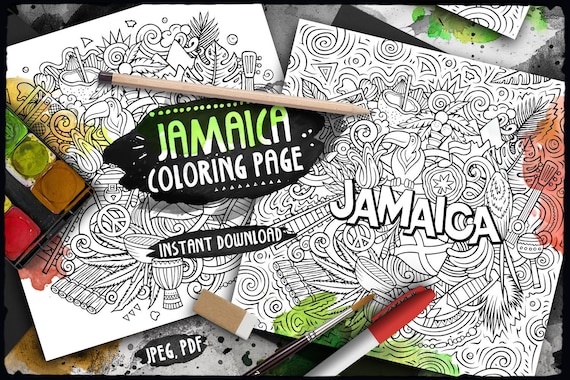 Jamaica digital coloring page travel adult coloring