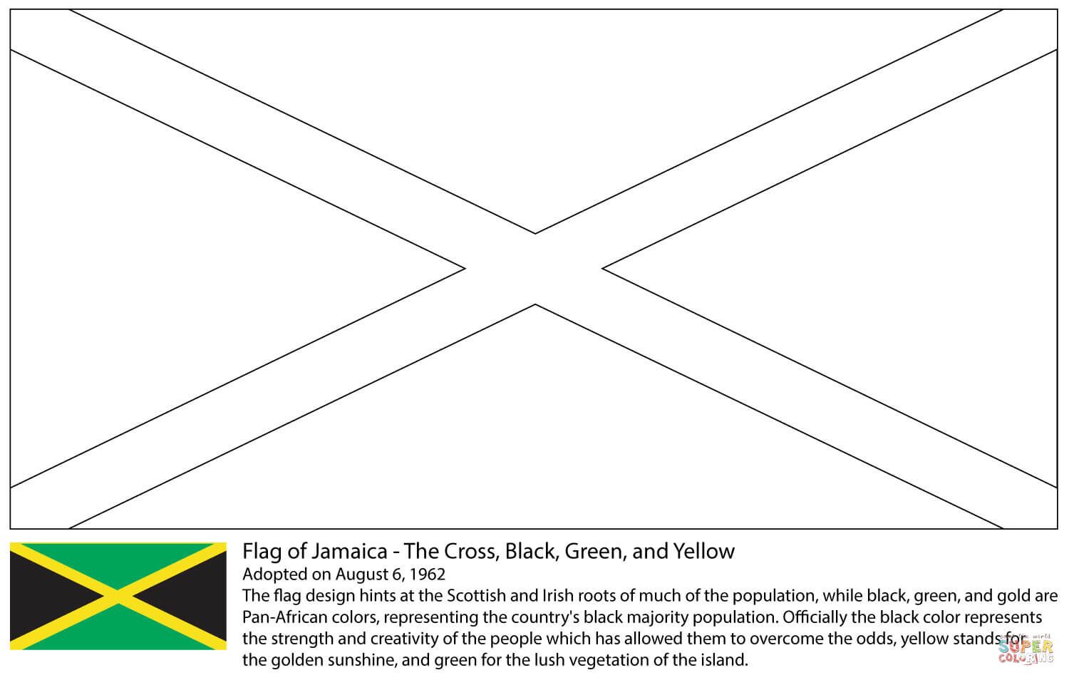 Flag of jamaica super coloring jamaica flag flag coloring pages jamaican flag