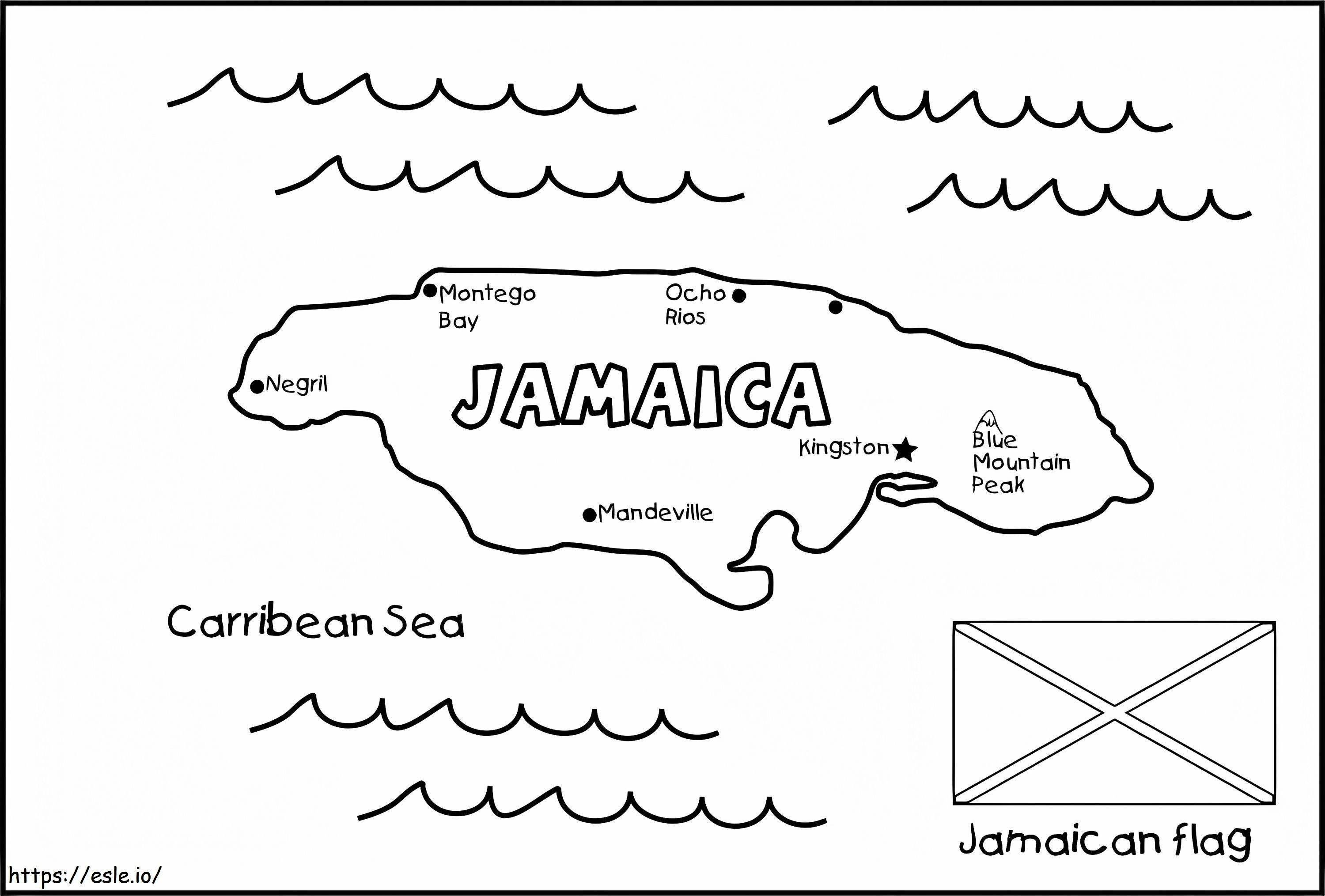 Jamaica map and flag coloring page