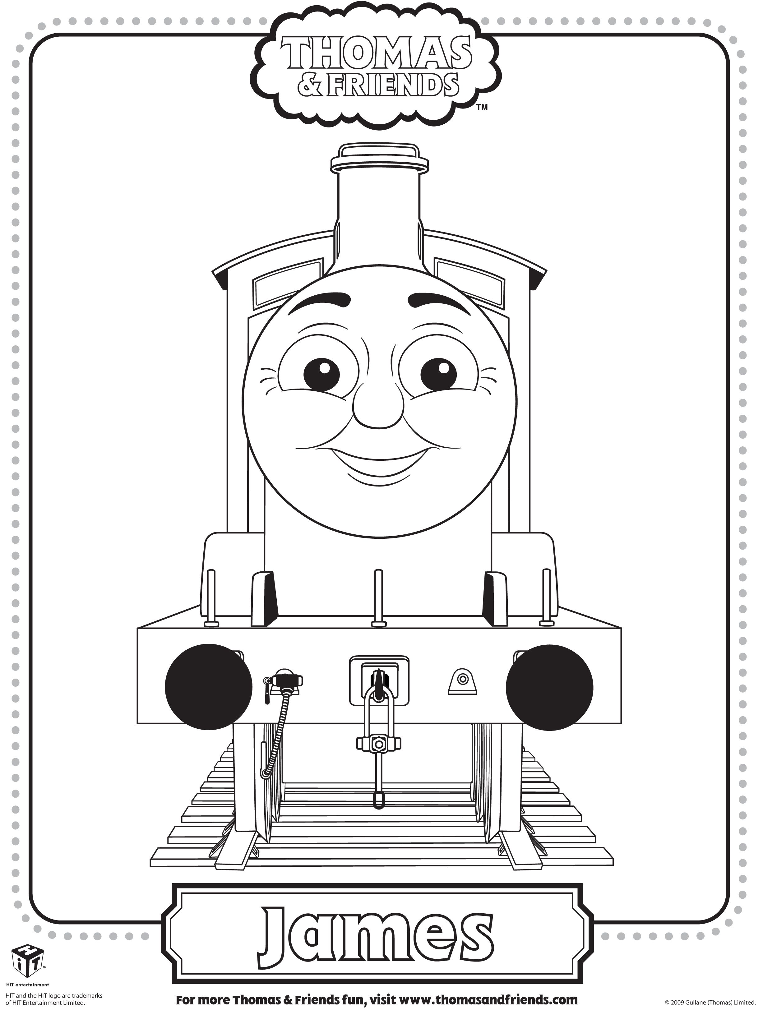 Colouring pages of james in thomas tank