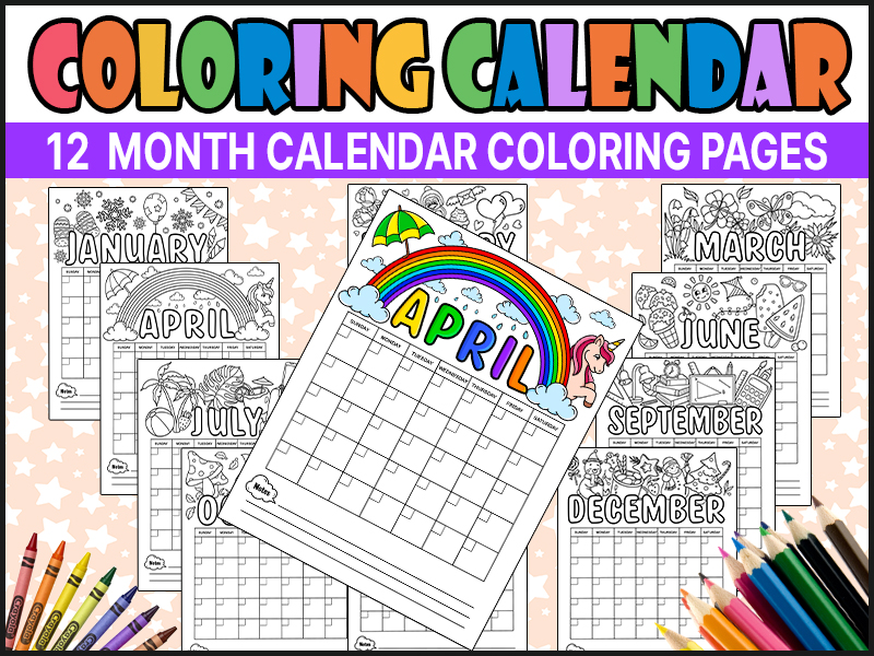 Month coloring calendar for kids calendar coloring calendar pages teaching resources
