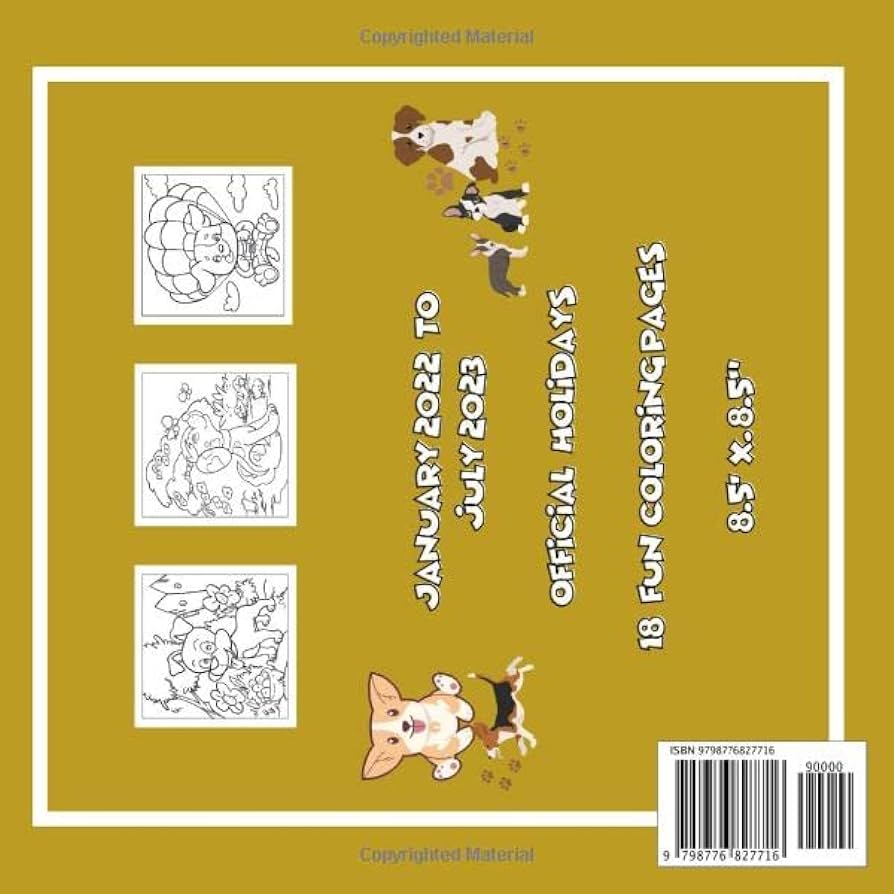 Puppies coloring lendar for kids july mini activity lendar book x month to view month with coloring pages cute young dog