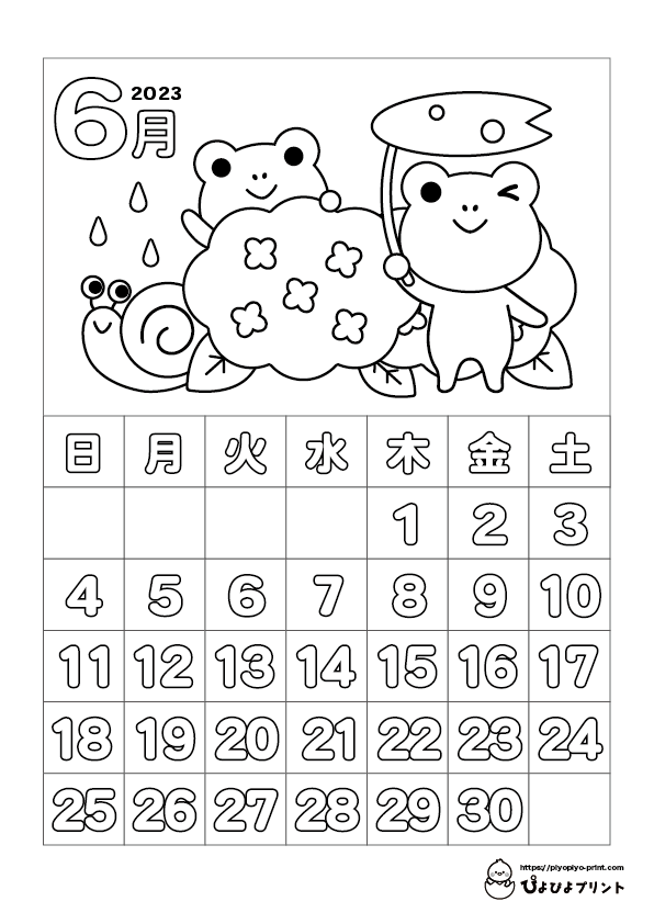Calendar coloring pageãjune ããããããªãã