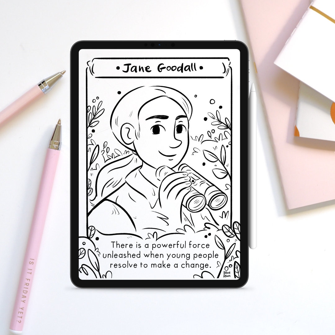 Coloring page png jane goodall print women in science coloring sheet women in stem printable drawing science printable