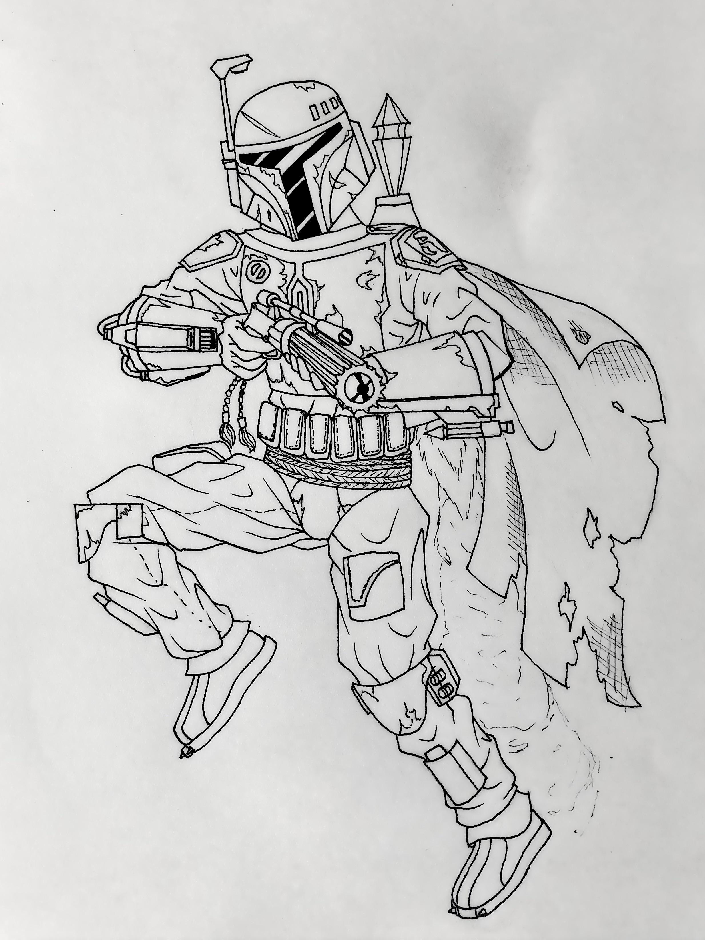 Heres the inks for my boba fett mission i think hes looking pretty good so far and im excited to start coloring him soon rstarwars