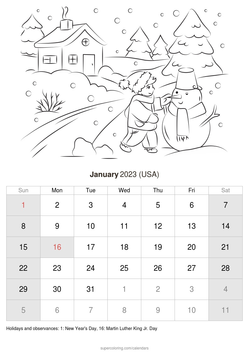 January calendar