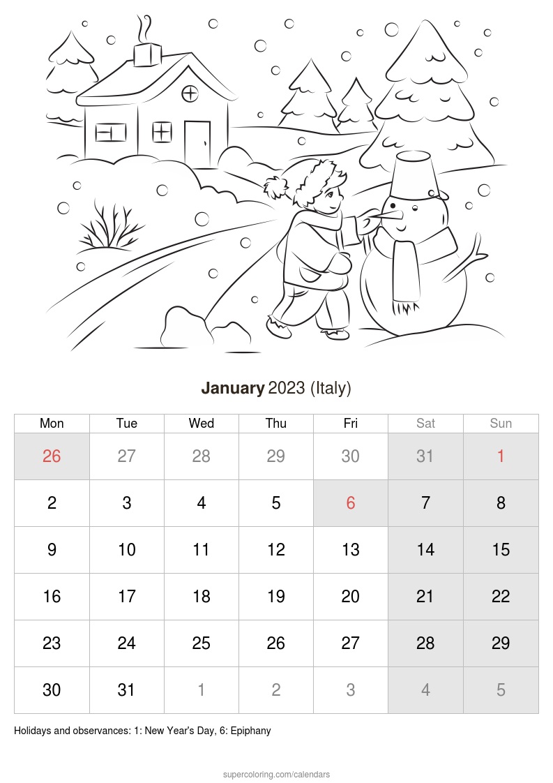 January calendar