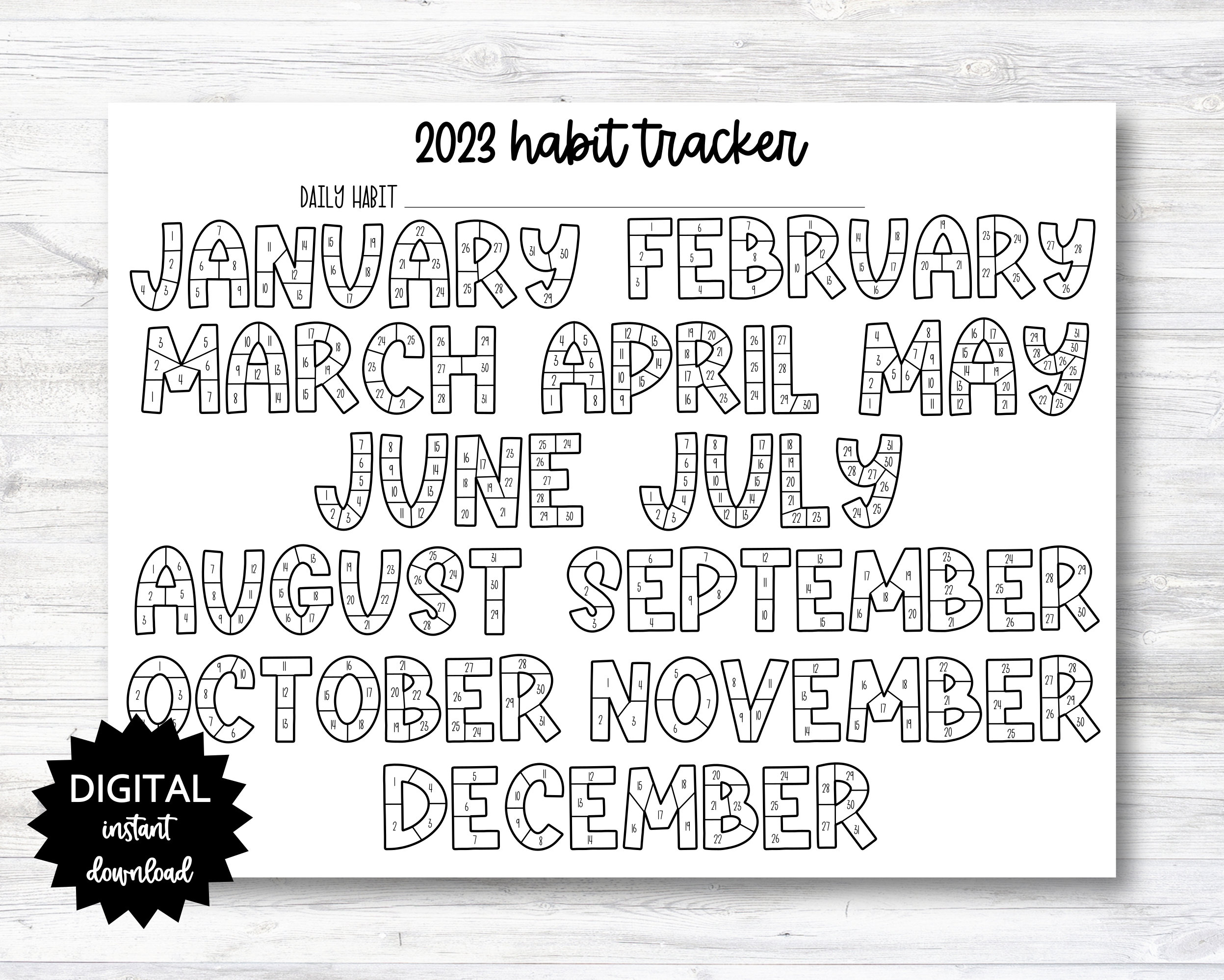 Habit tracker coloring sheet printable month habit tracker coloring sheet year habit tracker coloring sheet printable n instant download