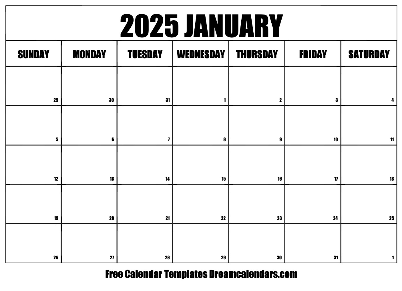 January calendar free blank printable with holidays