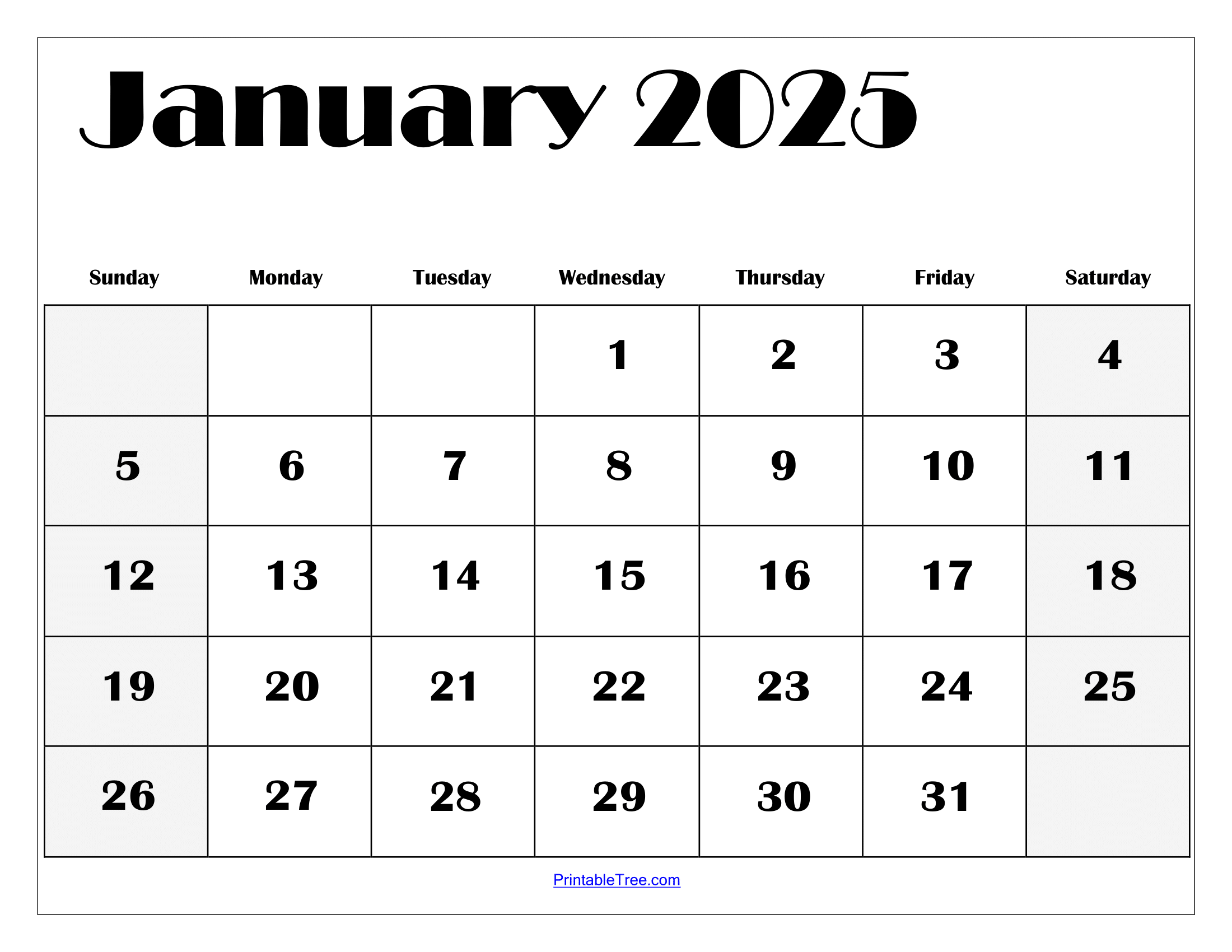 January calendar printable pdf template with holidays