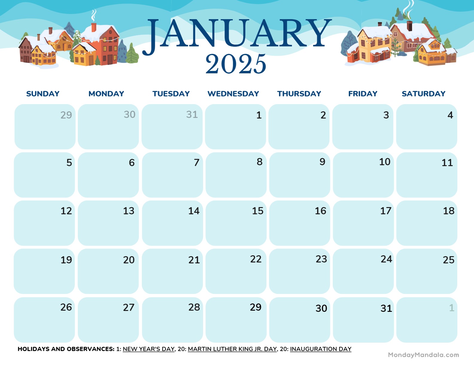 January calendar free pdf printables