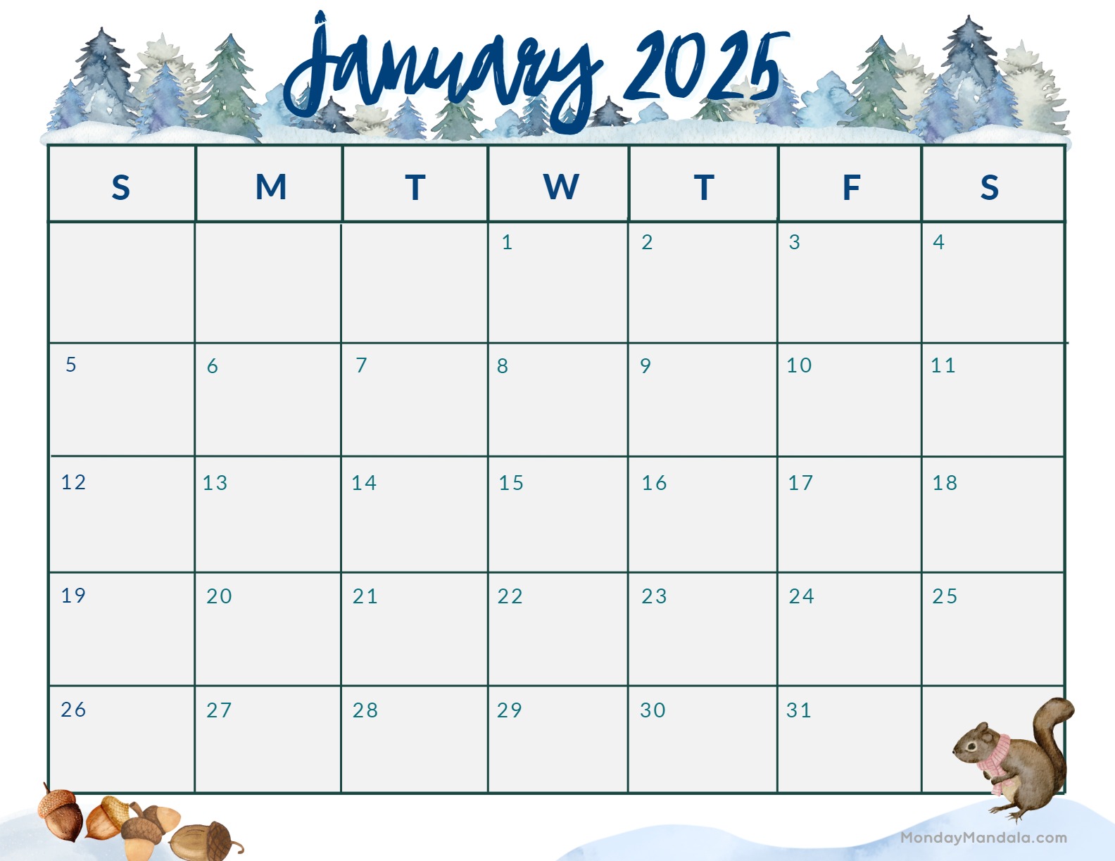 January calendar free pdf printables