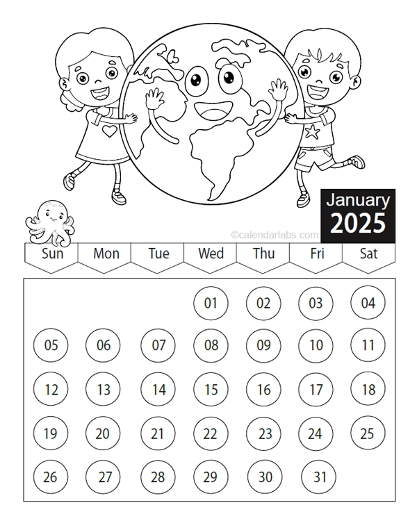 Kids coloring book calendar