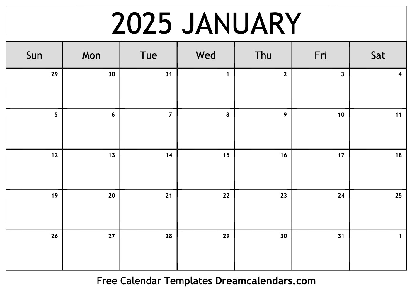 January calendar free blank printable with holidays