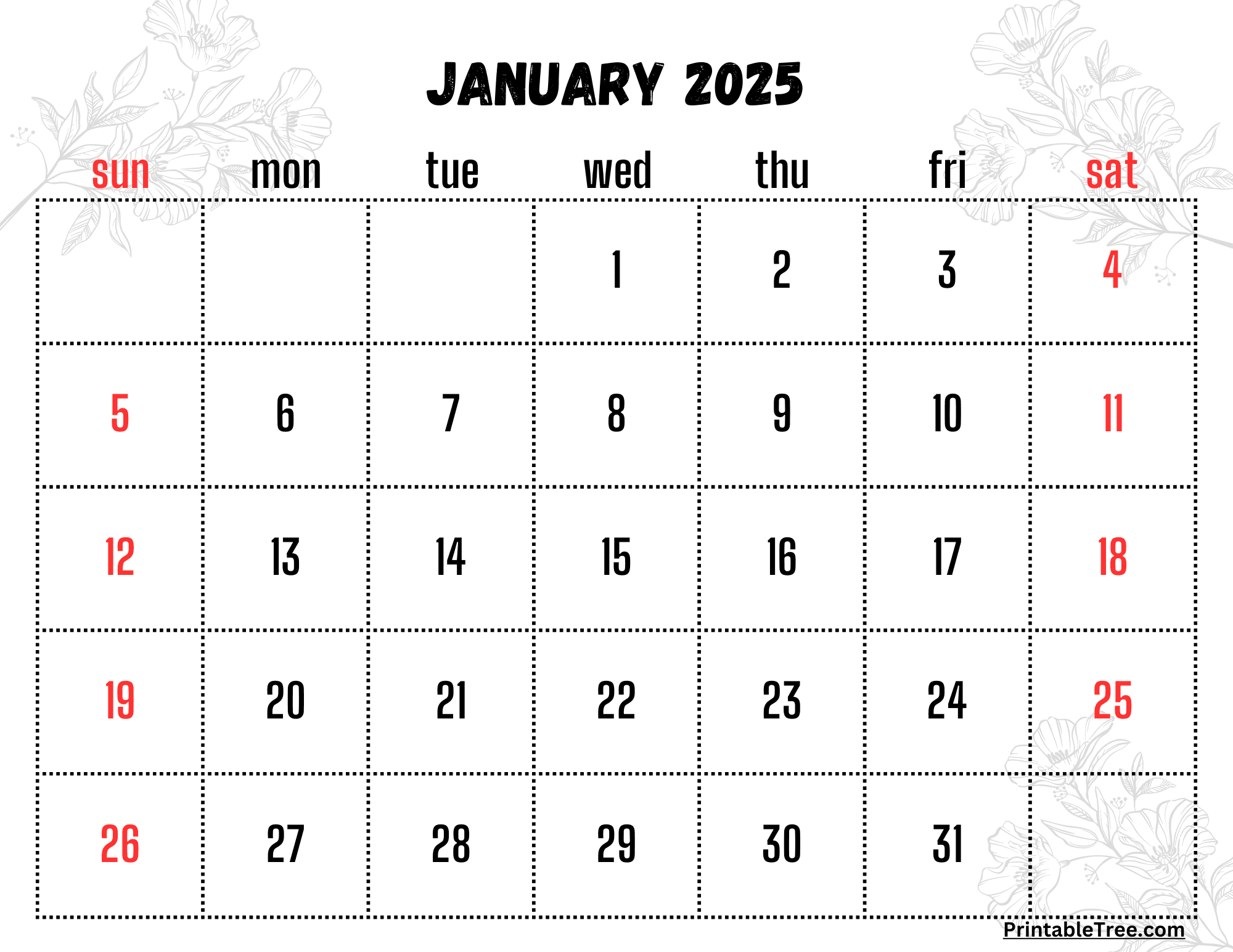 January calendar printable pdf template with holidays