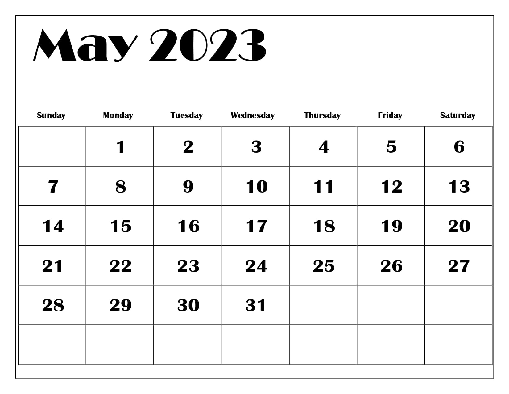 May calendar printable pdf with holiday templates free