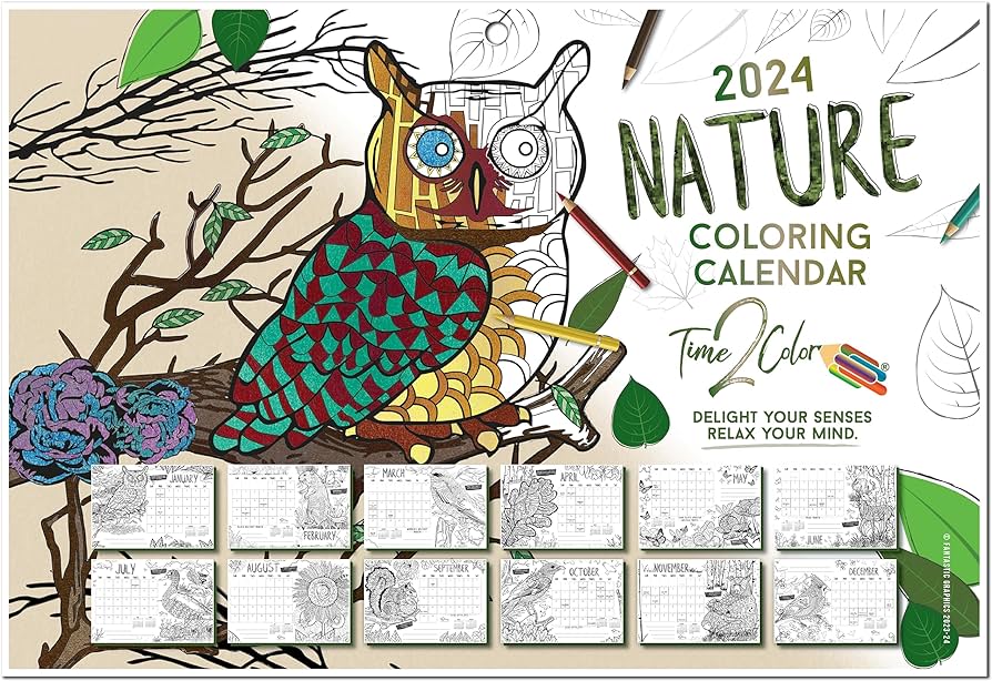 Timecolor nature theme wall coloring calendar january to december x office products