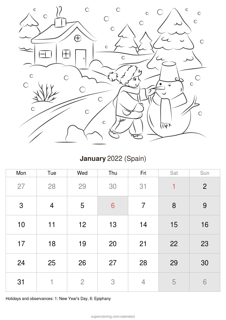 January calendar