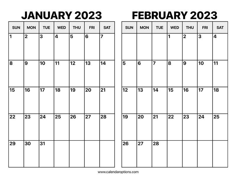 January and february calendar â calendar options