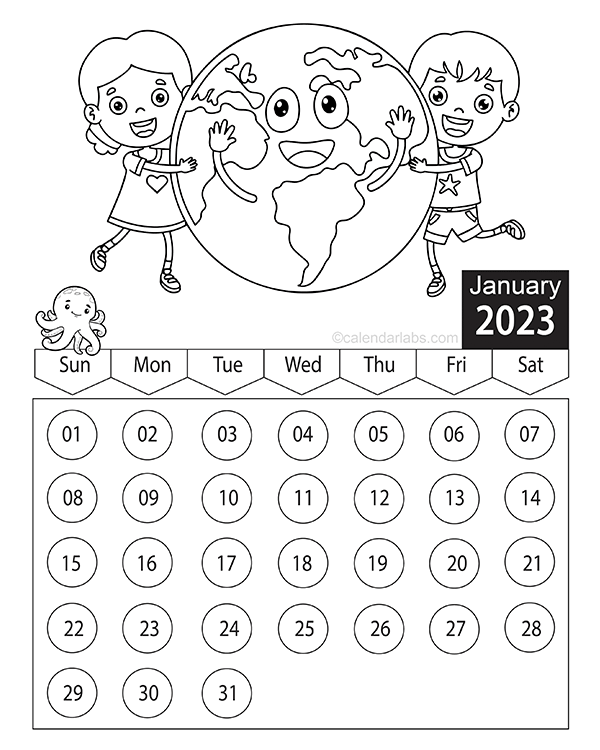 Children coloring book calendar