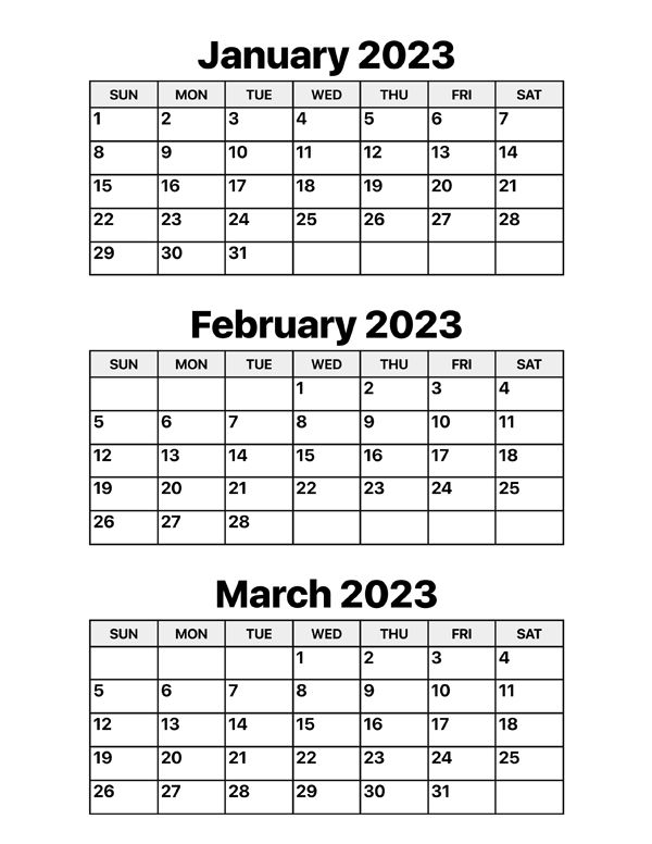 January february and march calendar â calendar options