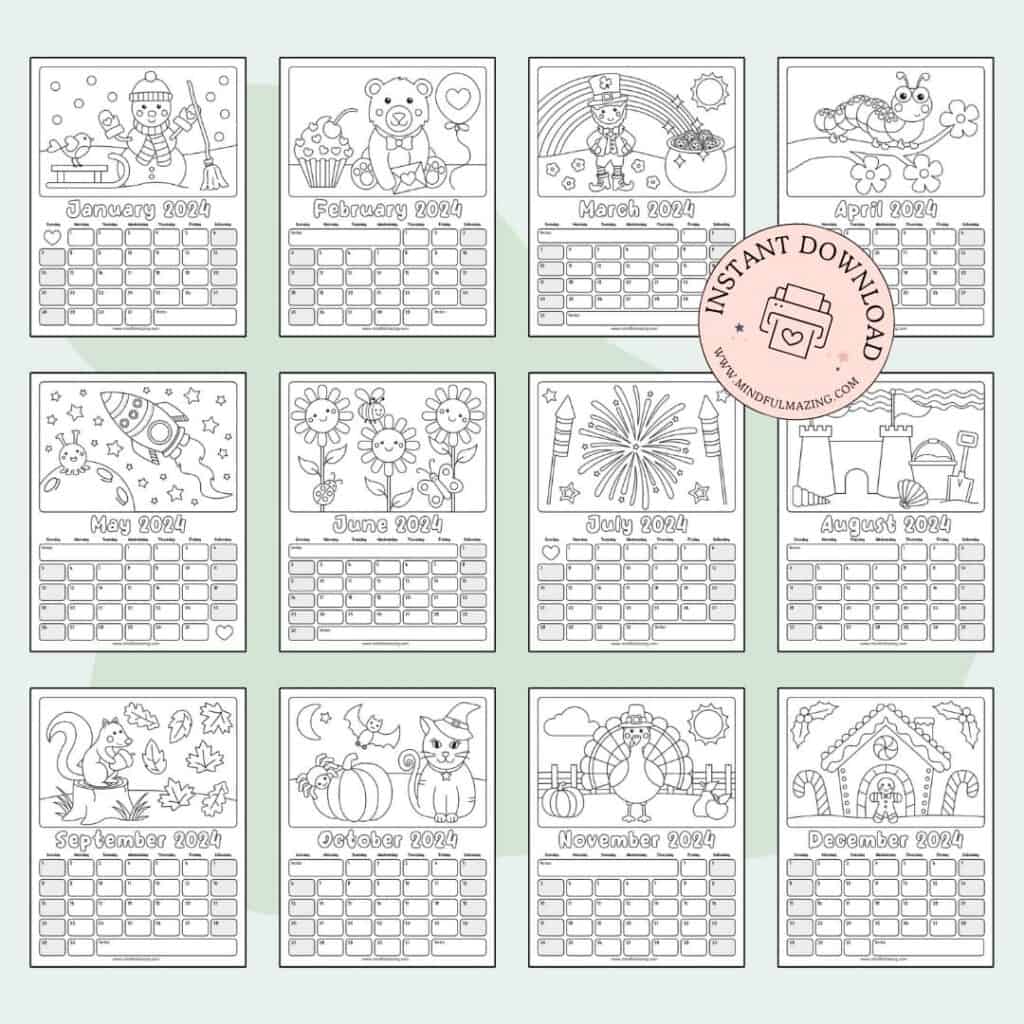 Free printable coloring calendar for kids in â