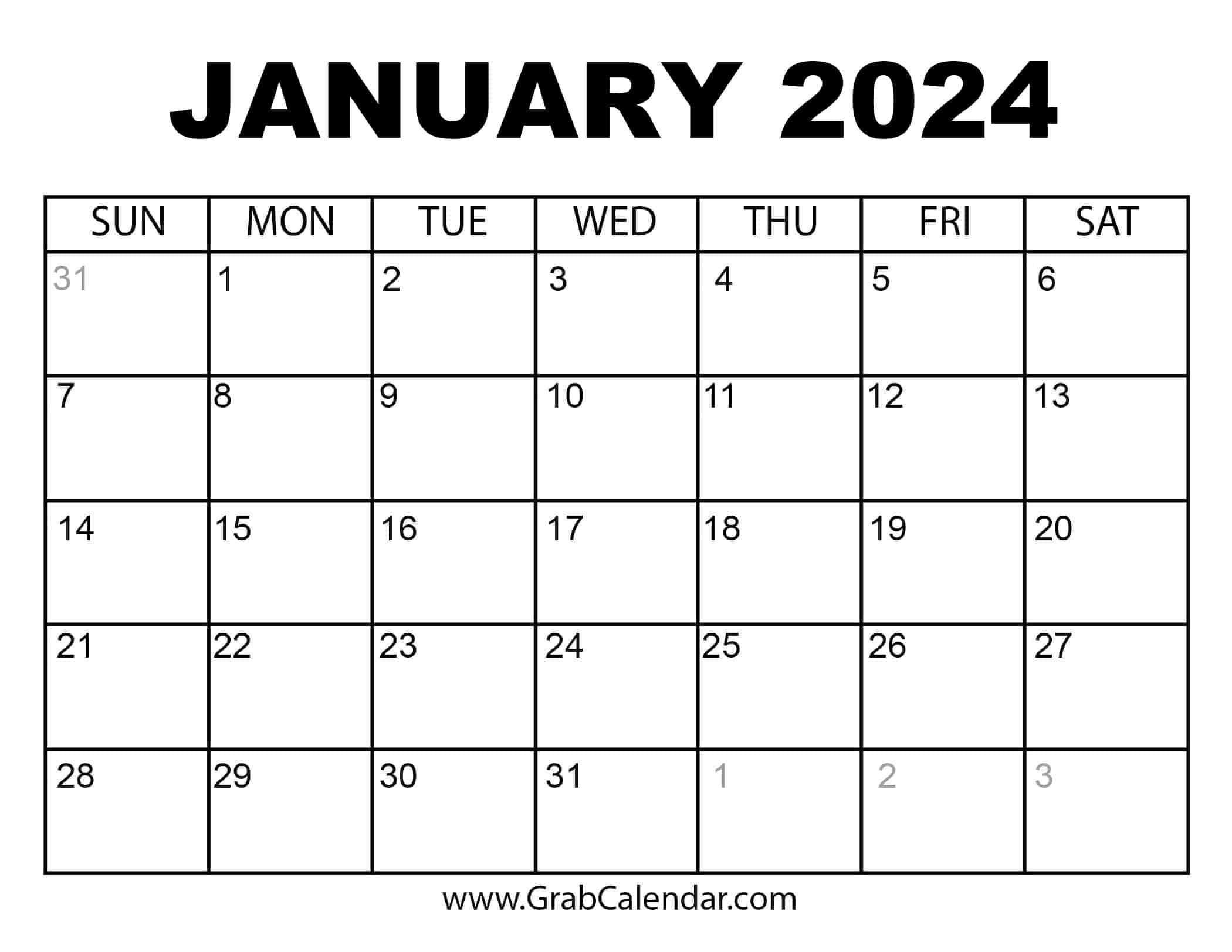 Printable january calendar