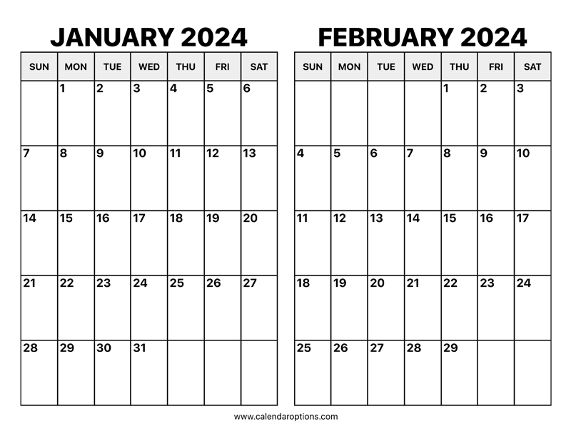 January and february calendar â calendar options