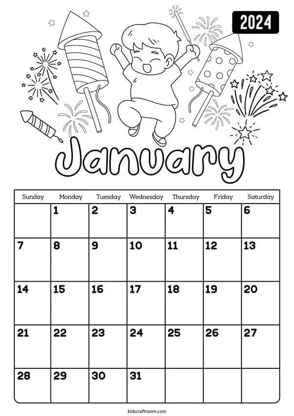 Free printable coloring calendar for kids