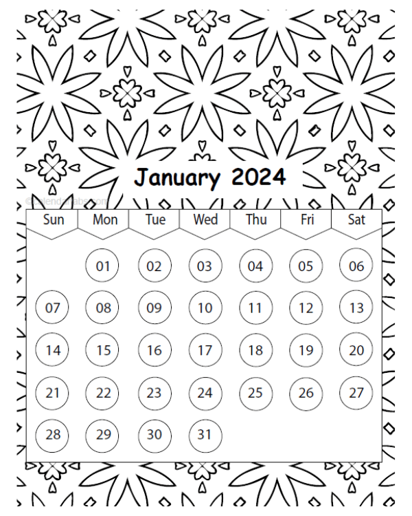 Pattern coloring calendar printable